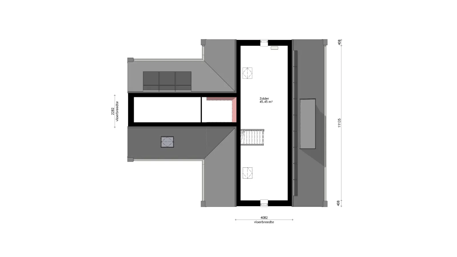 Plattegrond van een tweede verdieping