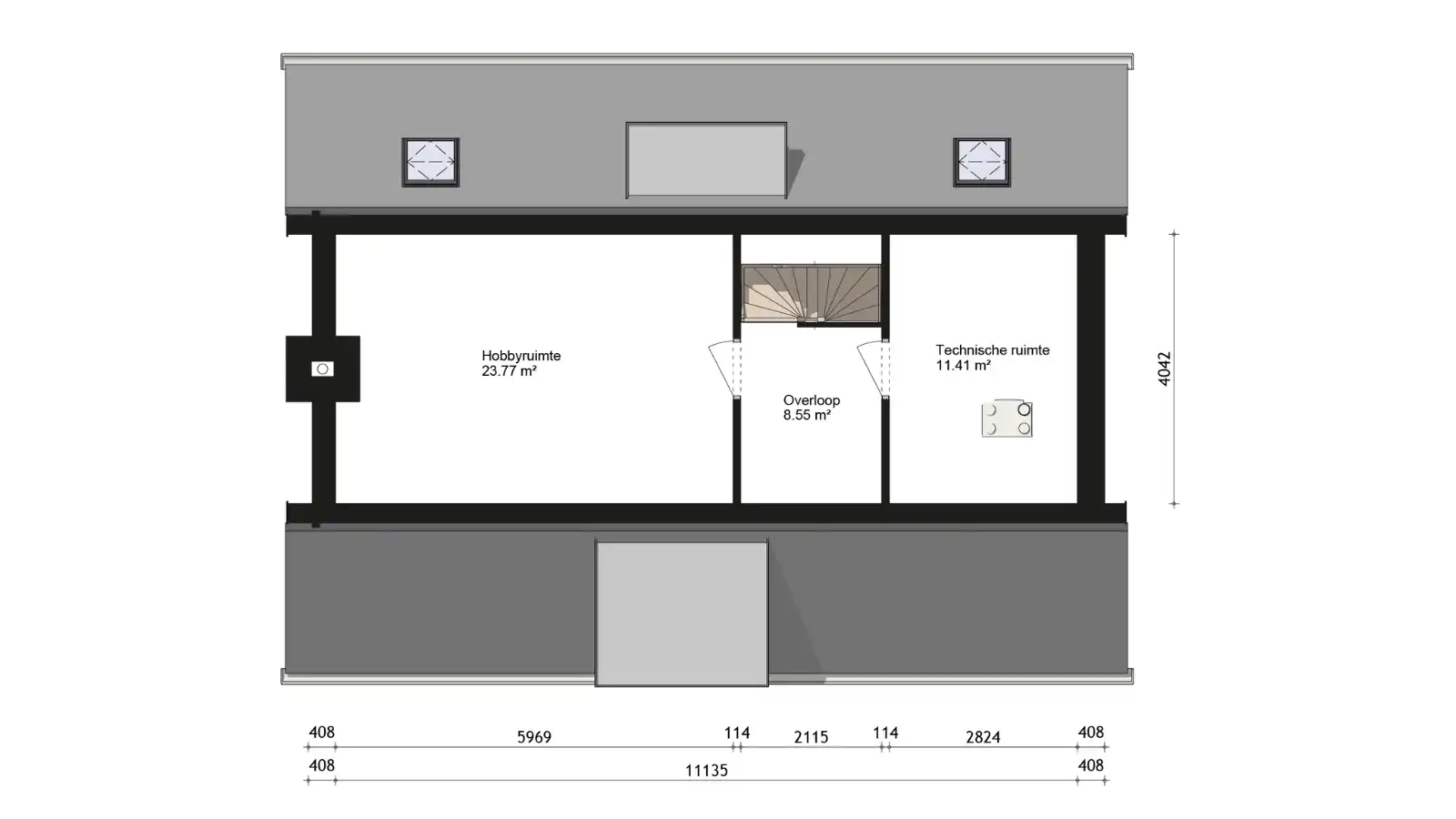 Plattegrond van zolder met hobbykamer