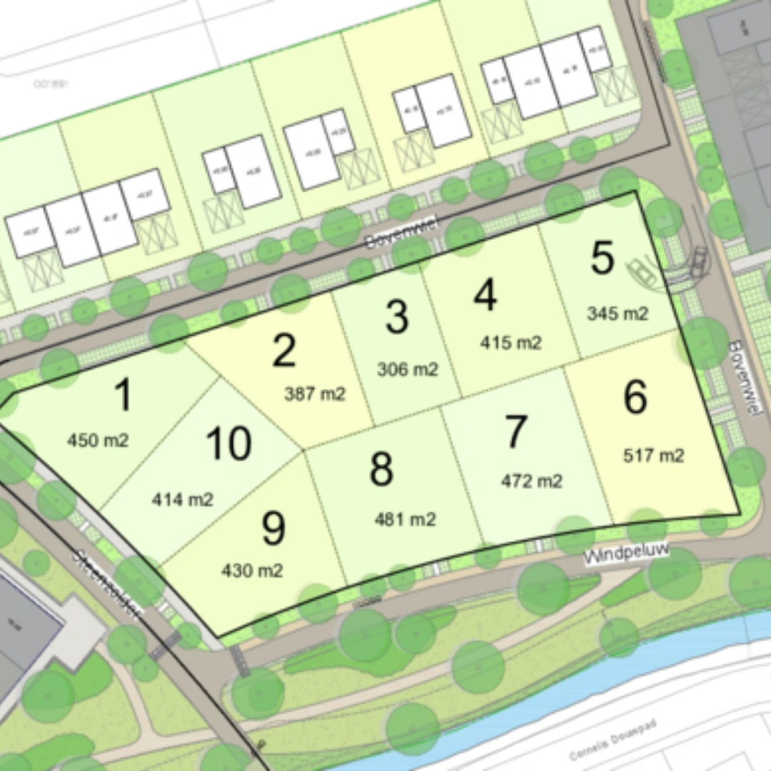 Plattegrond van kavels project Molenvliet in Tholen