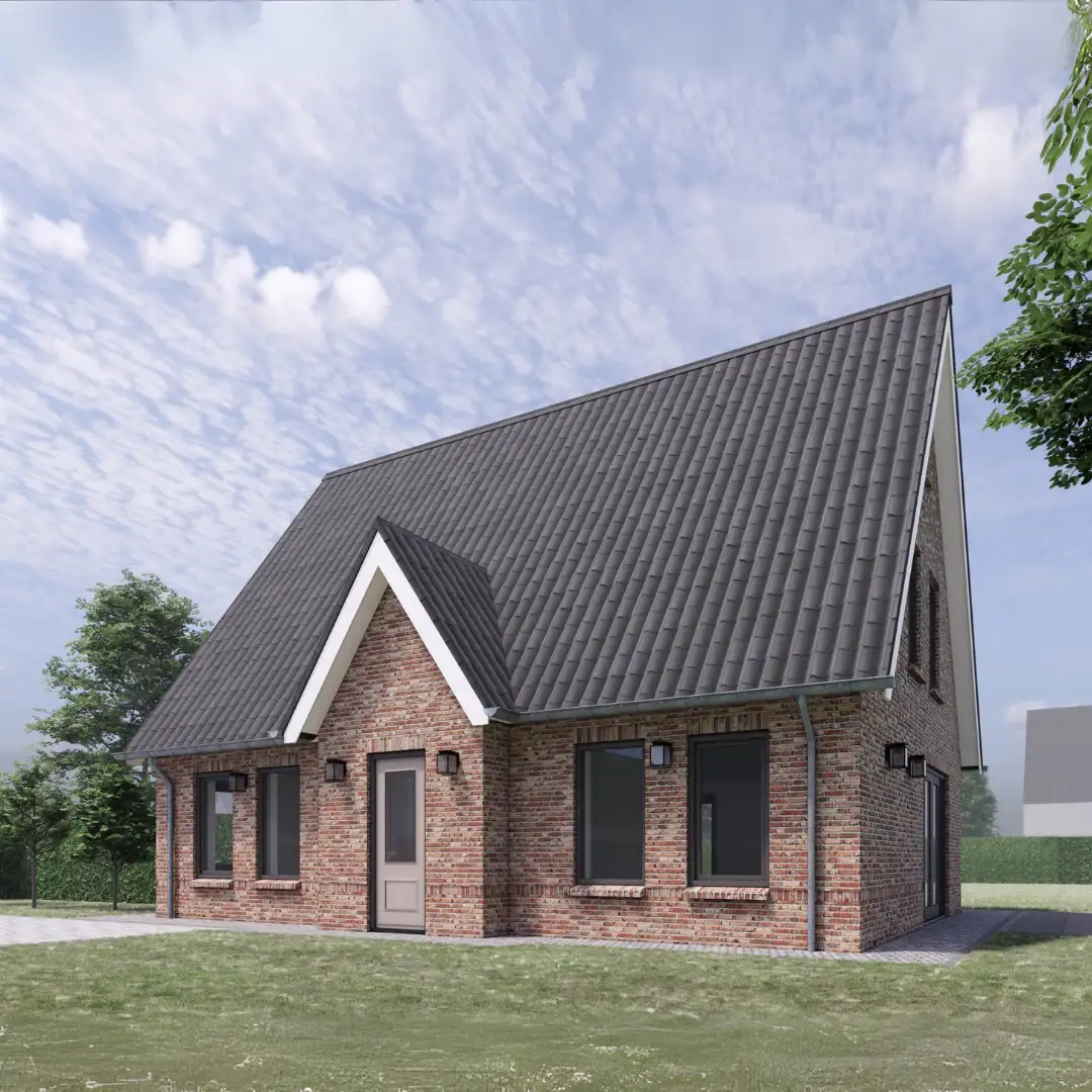 Vooraanzicht van render van een vrijstaande woning