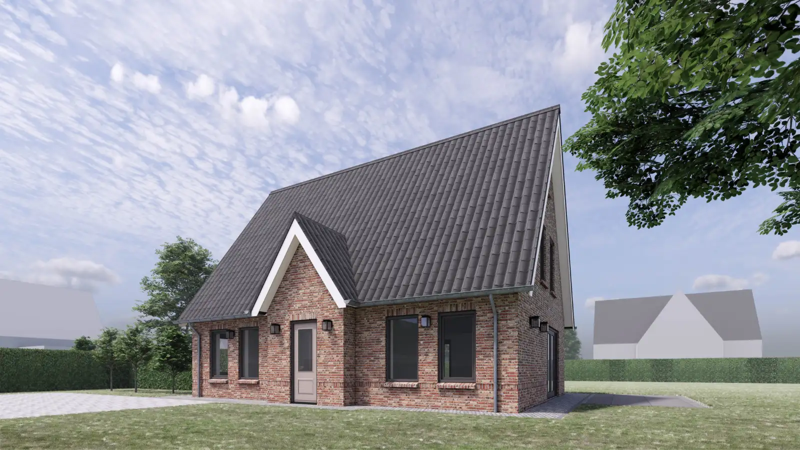 Vooraanzicht van render van een vrijstaande woning