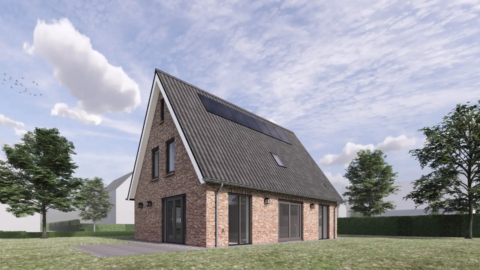 Achteraanzicht van render van een vrijstaande woning