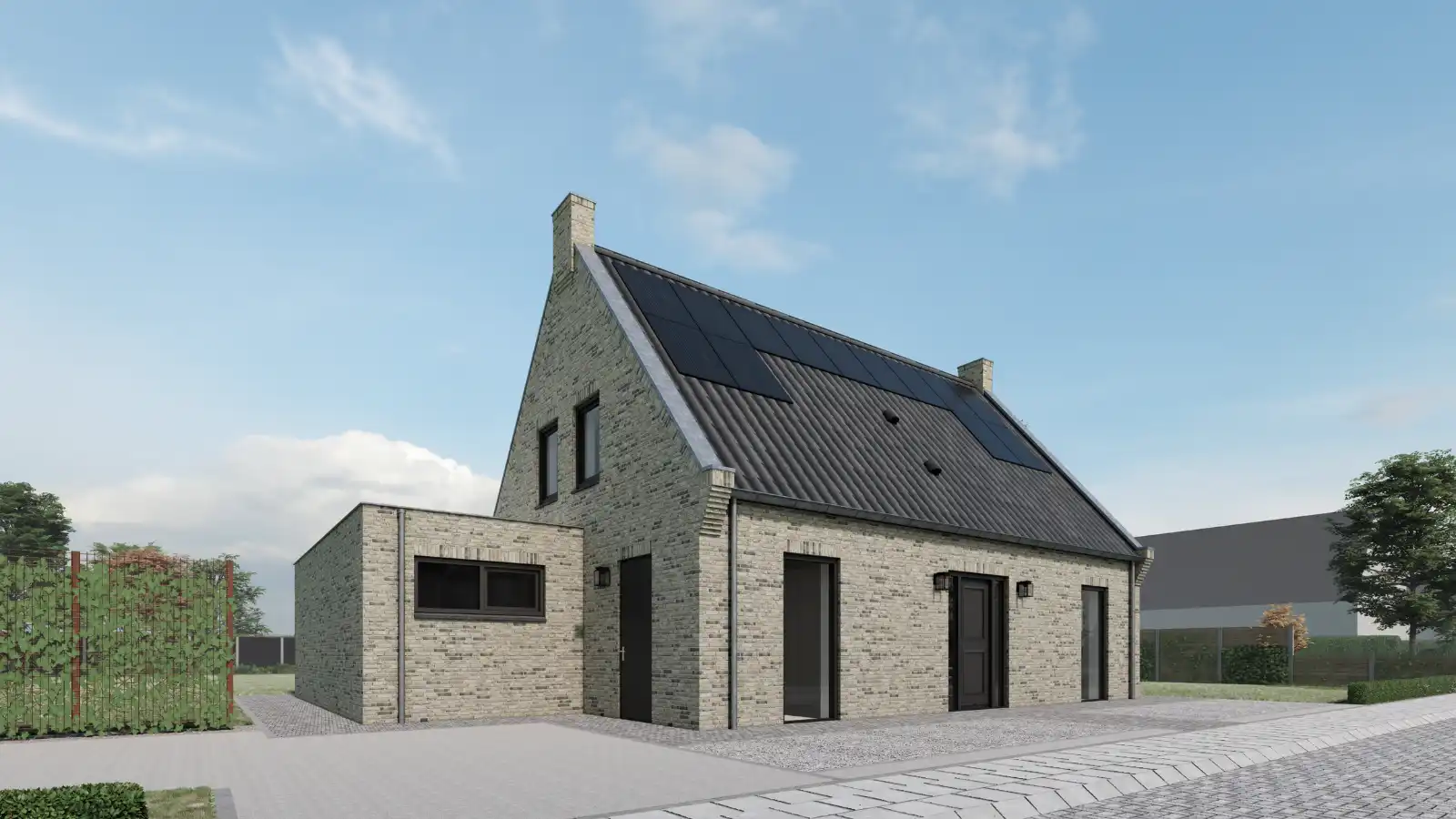 Modern vrijstaande woning met berging en zonnepanelen op het dak