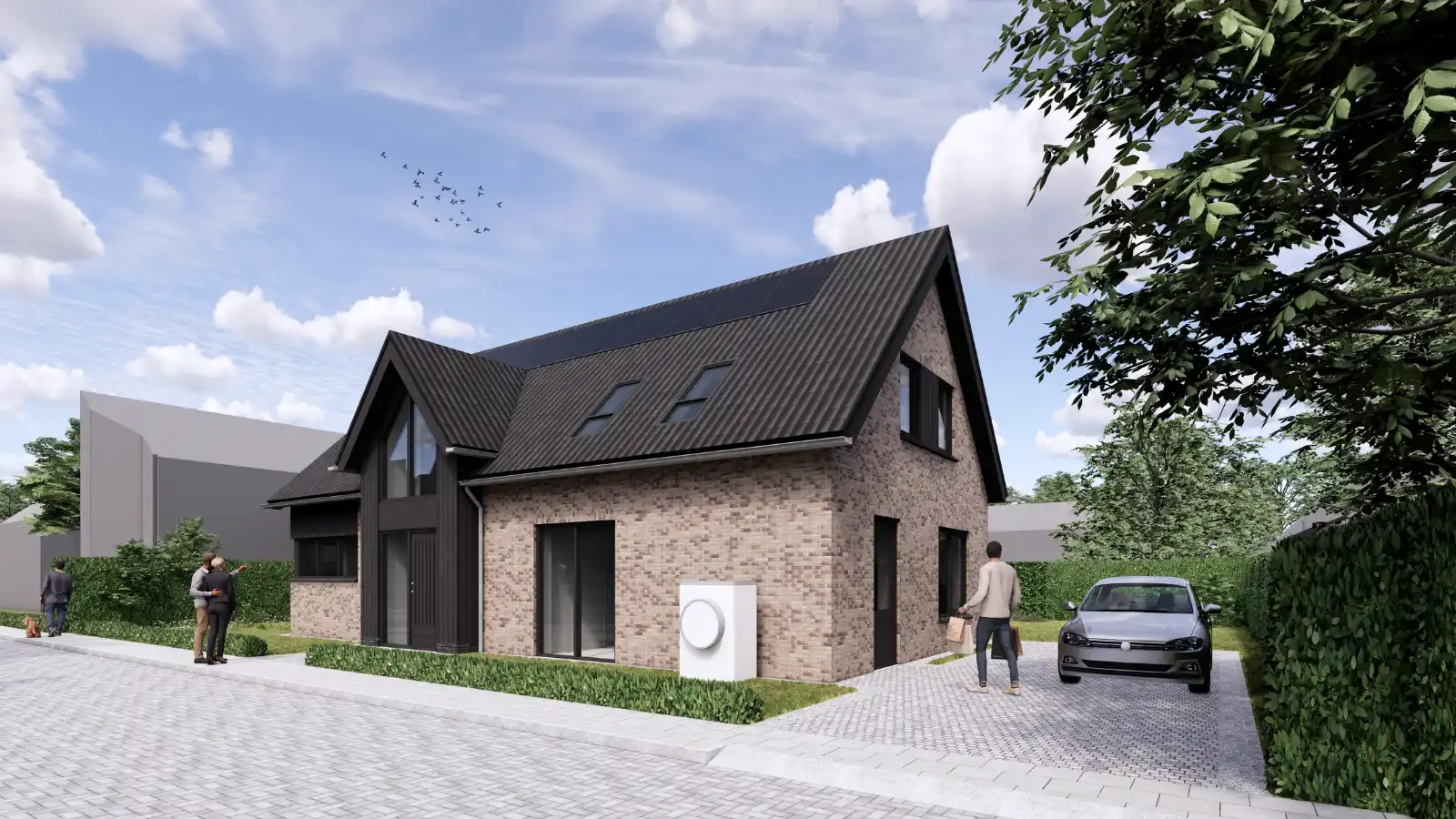 Render van vrijstaande woning met zwart houten risaliet