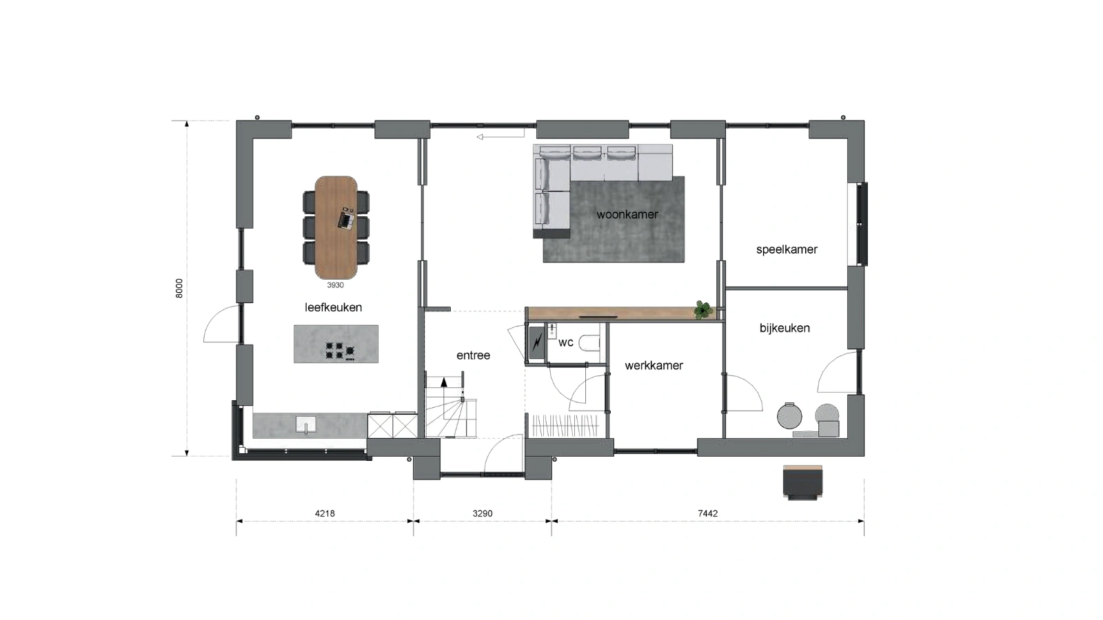 Plattegrond begane grond vrijstaande woning