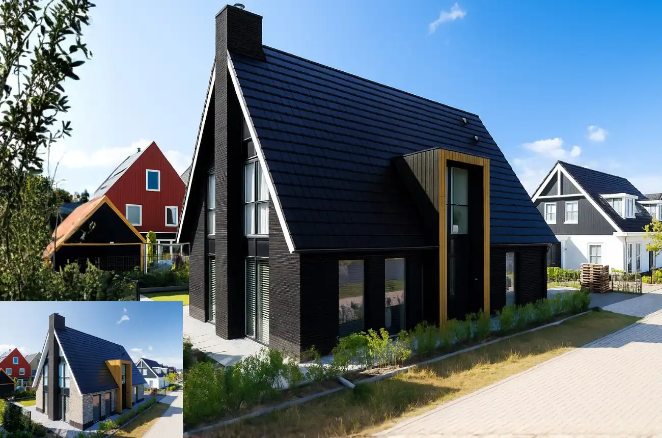 Vrijstaande woning met zwart stenen en risaliet