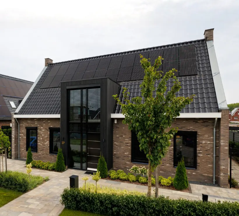 Vrijstaande woning met een gecentreerde zwarte risaliet