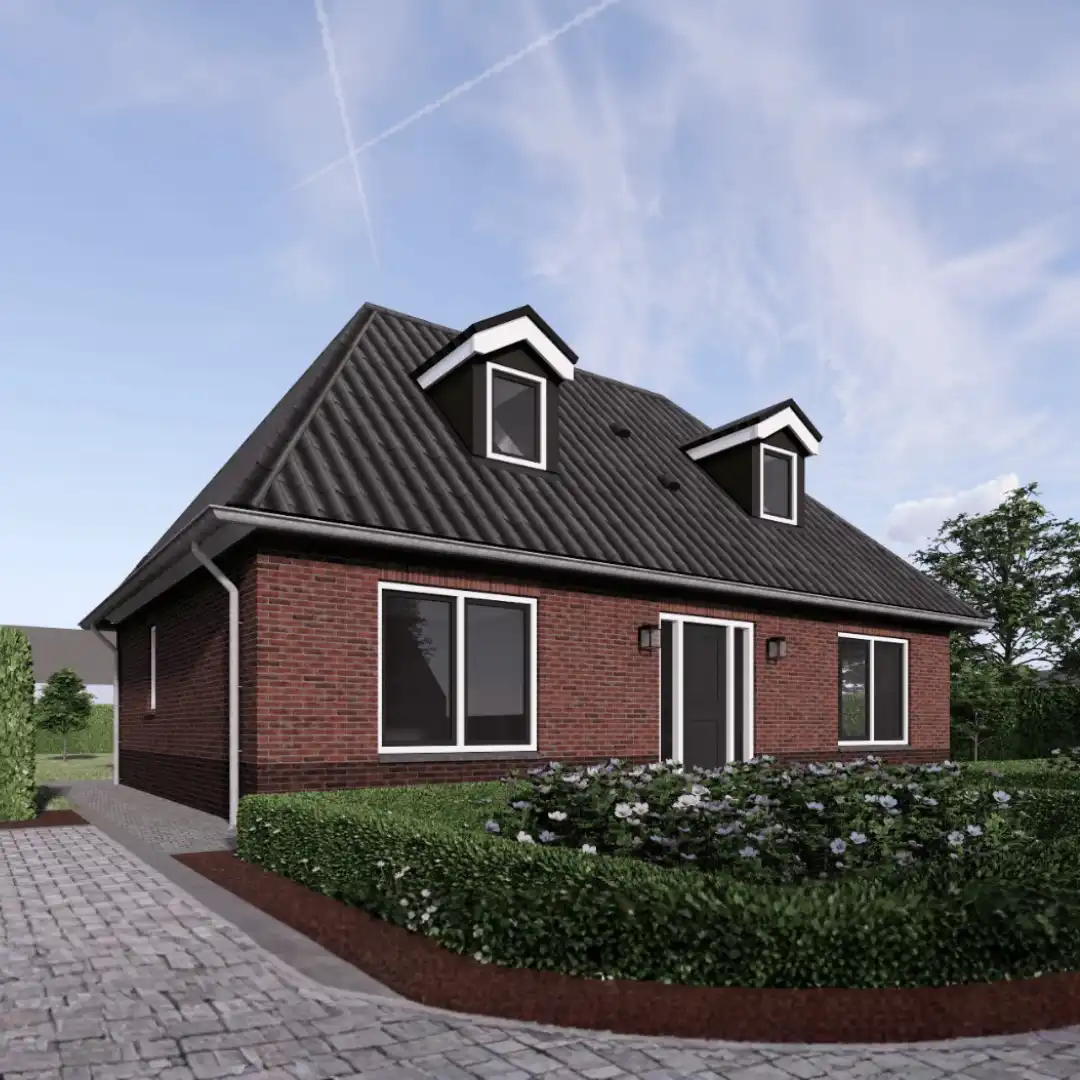 Render van vrijstaande woning met twee dakkapellen