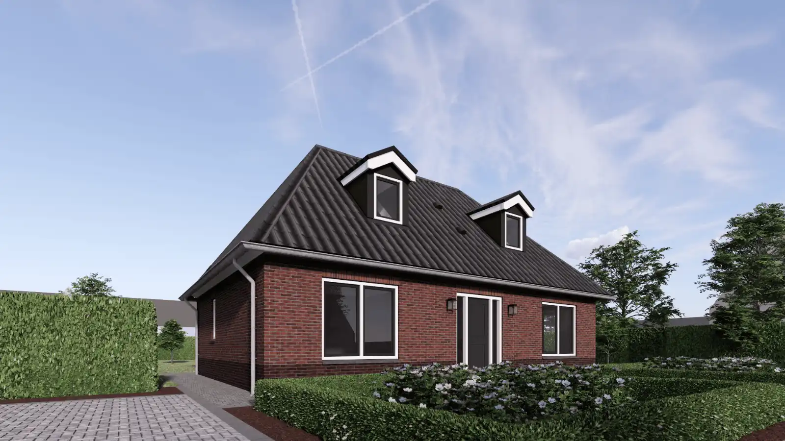 Render van vrijstaande woning met twee dakkapellen