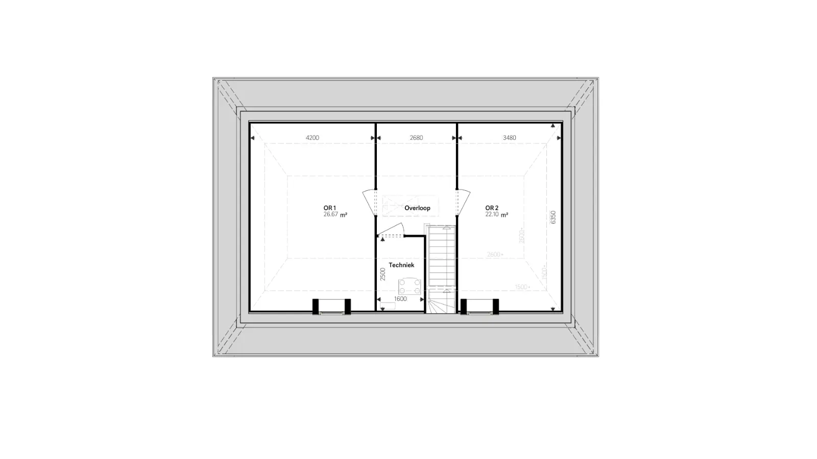 Twee ruime kamers op de eerste verdieping