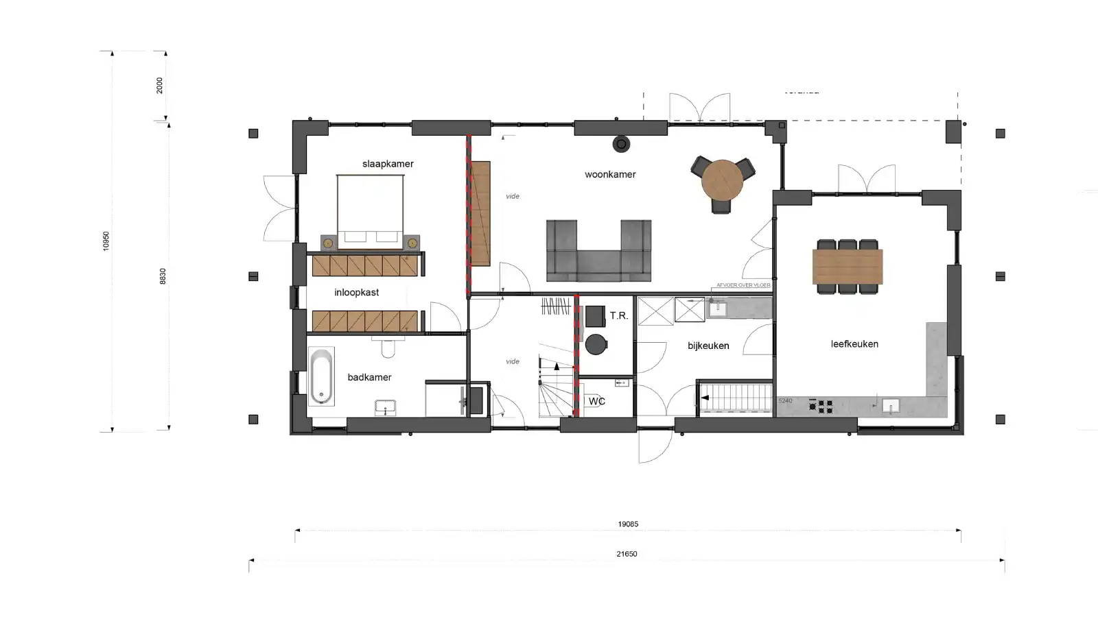 Plattegrond van de begane grond van een vrijstaande woning