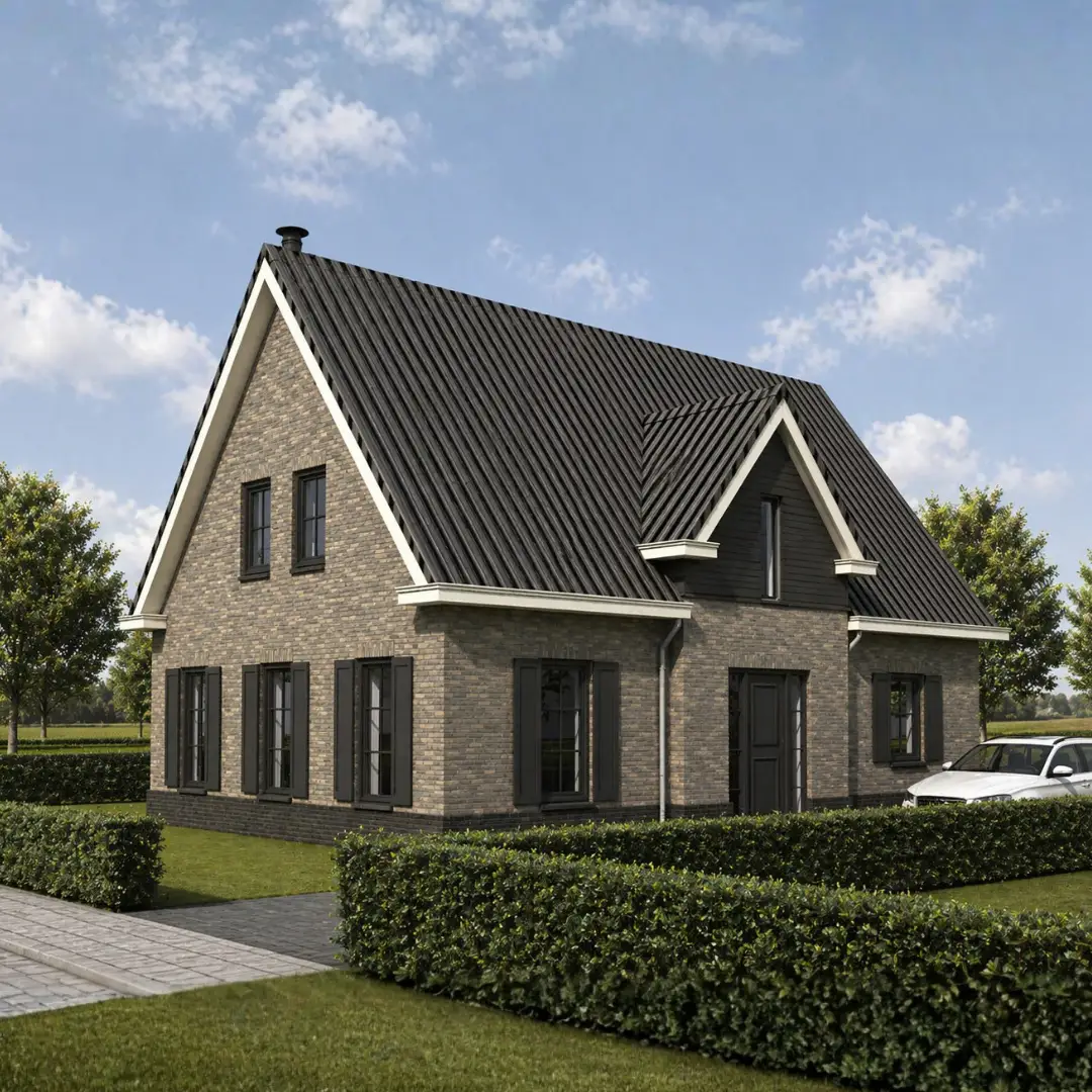 Render van vrijstaande woning met grijze stenen