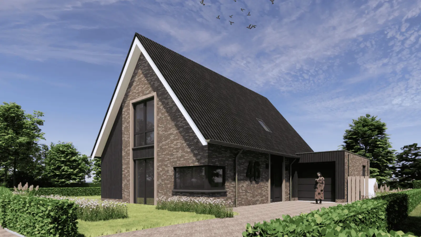 Render vrijstaande woning met grijze gevelstenen