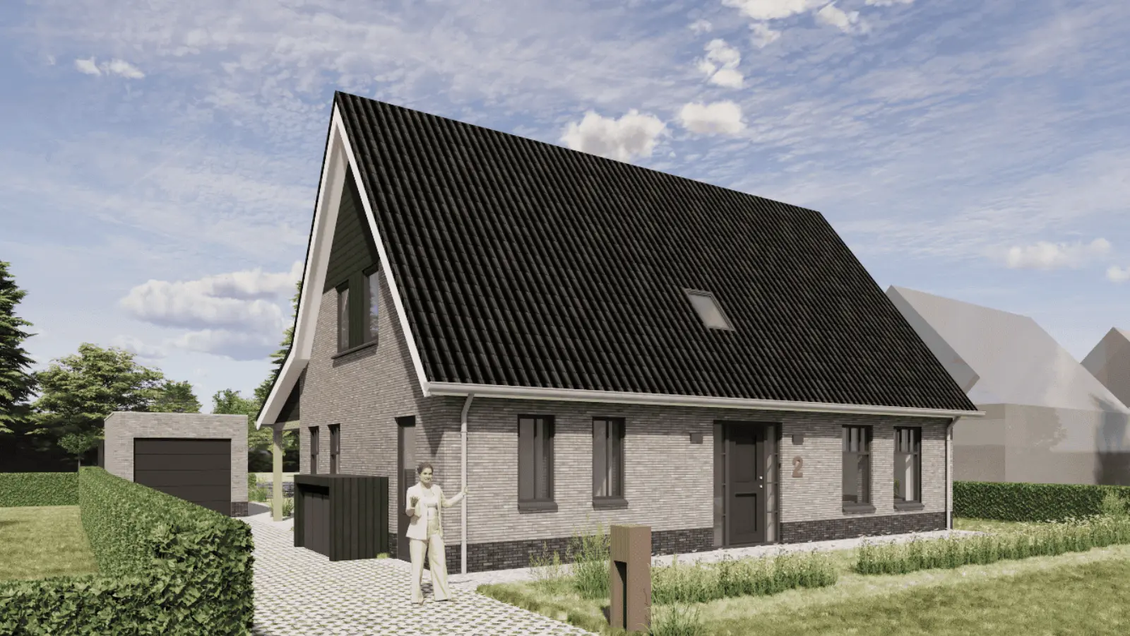 Render van vrijstaande woning met grijze gevelstenen