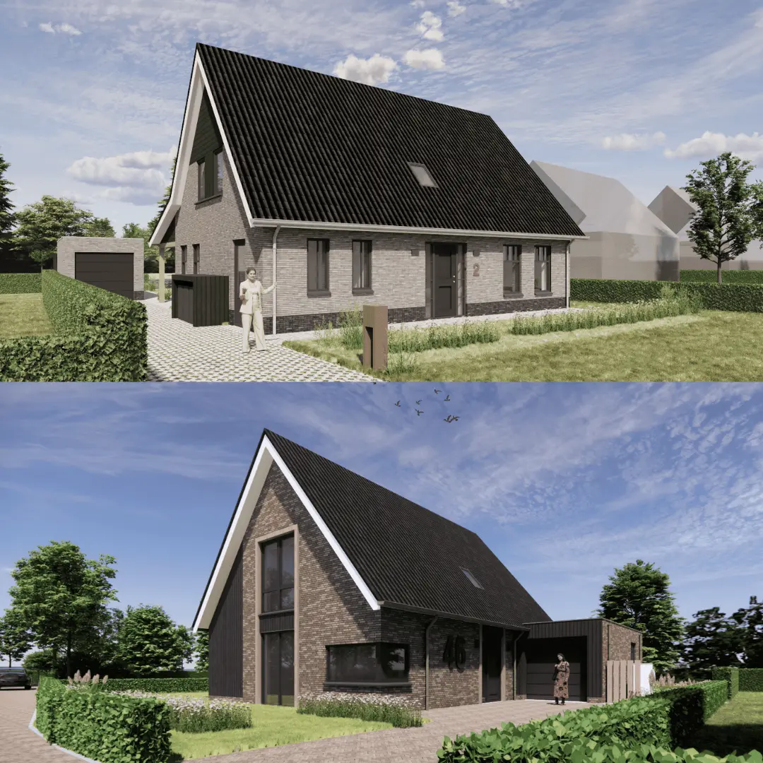 Render van twee verschillende vrijstaande woningen