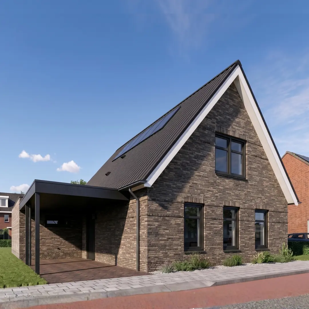 Render van een vrijstaande woning met carport