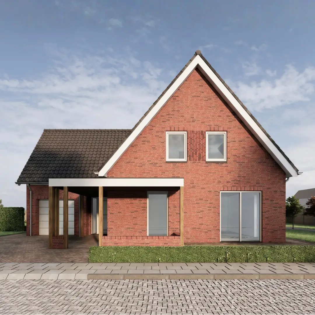 Render vrijstaande woning met rode gevelstenen