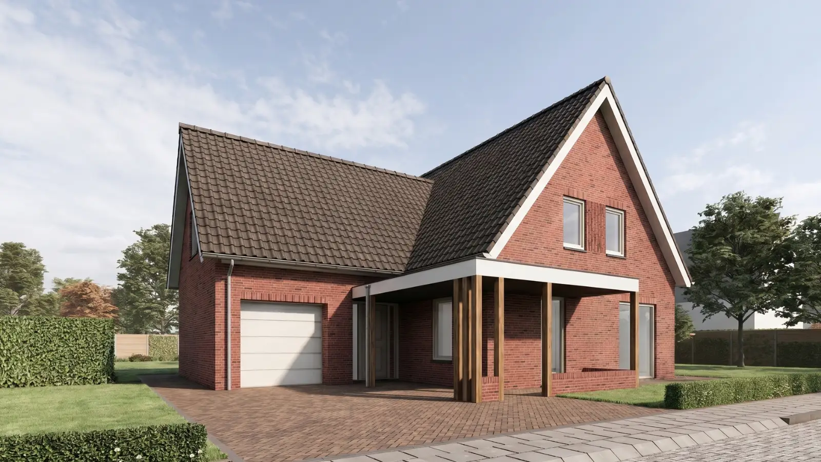 Render vrijstaande woning met rode gevelstenen