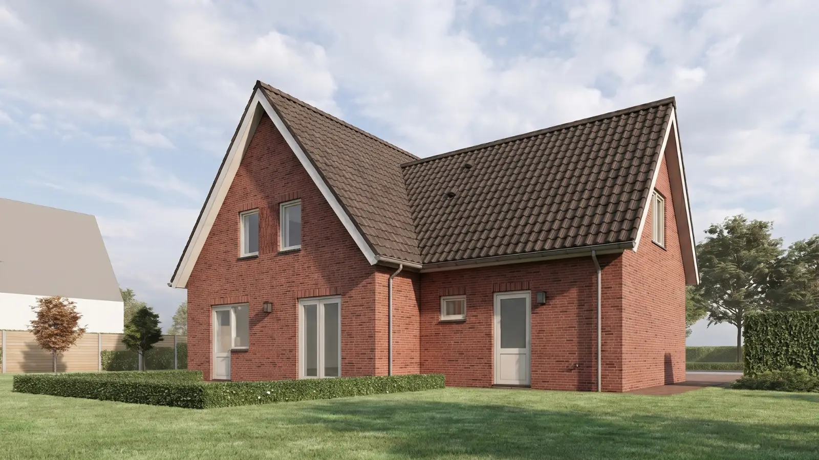 Render achterzijde vrijstaande woning met rode gevelstenen