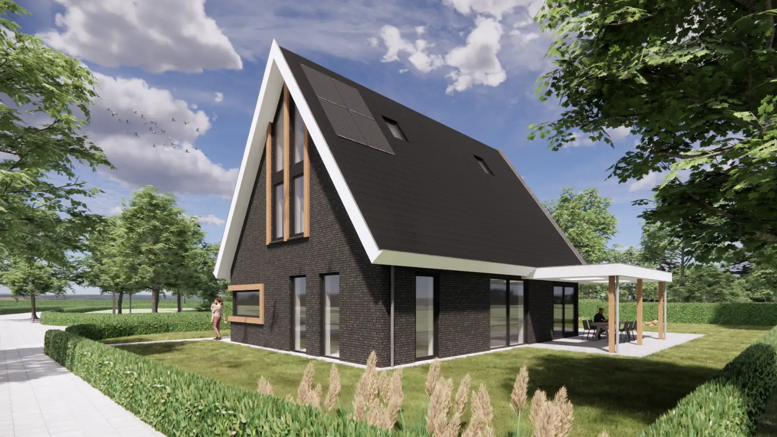 Vrijstaande woning met eiken balken en een veranda