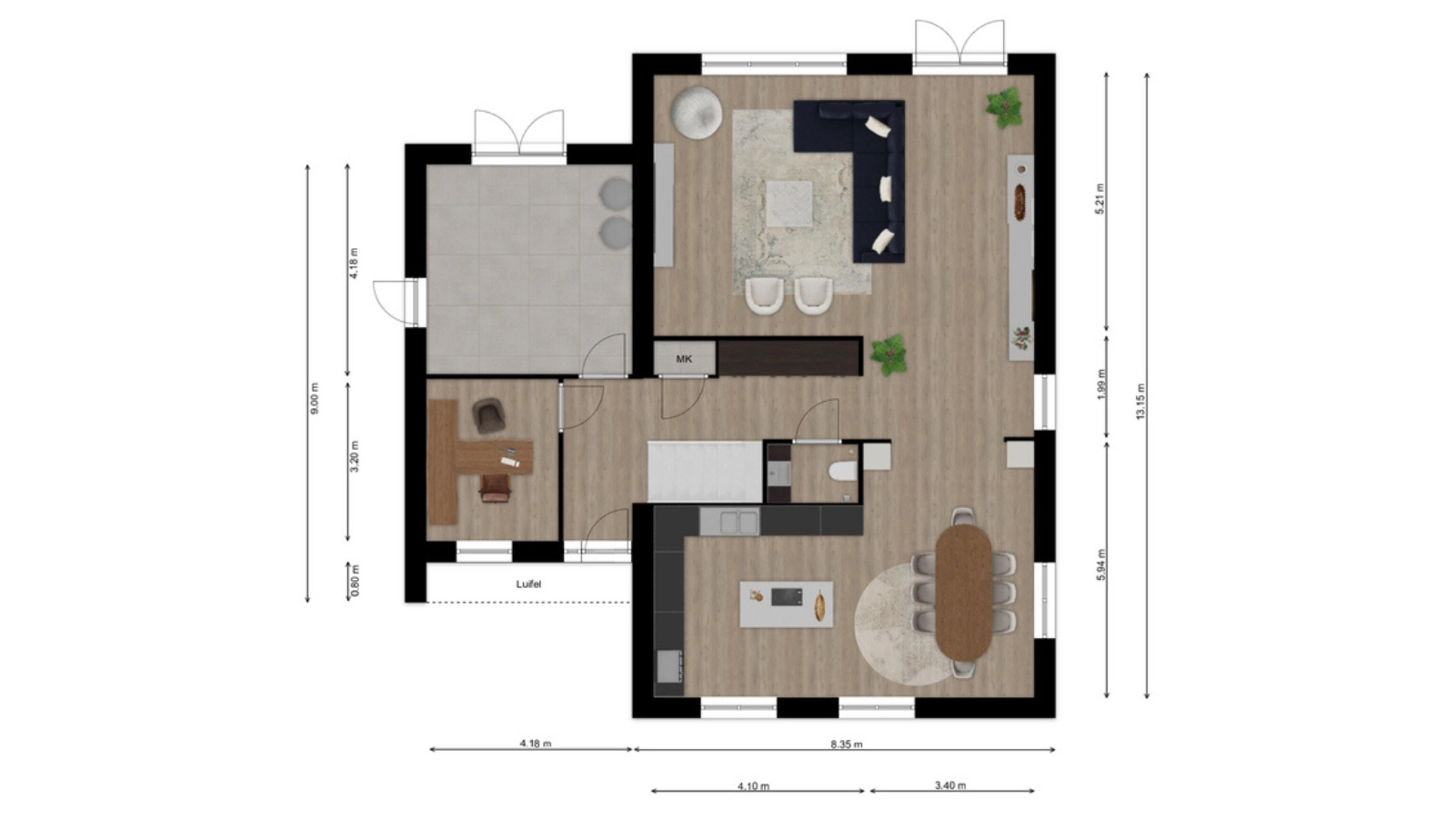 Plattegrond begane grond van vrijstaande woning