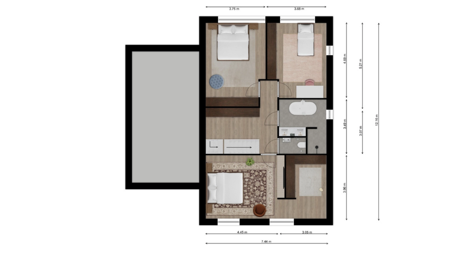 Plattegrond eerste verdieping van vrijstaande woning