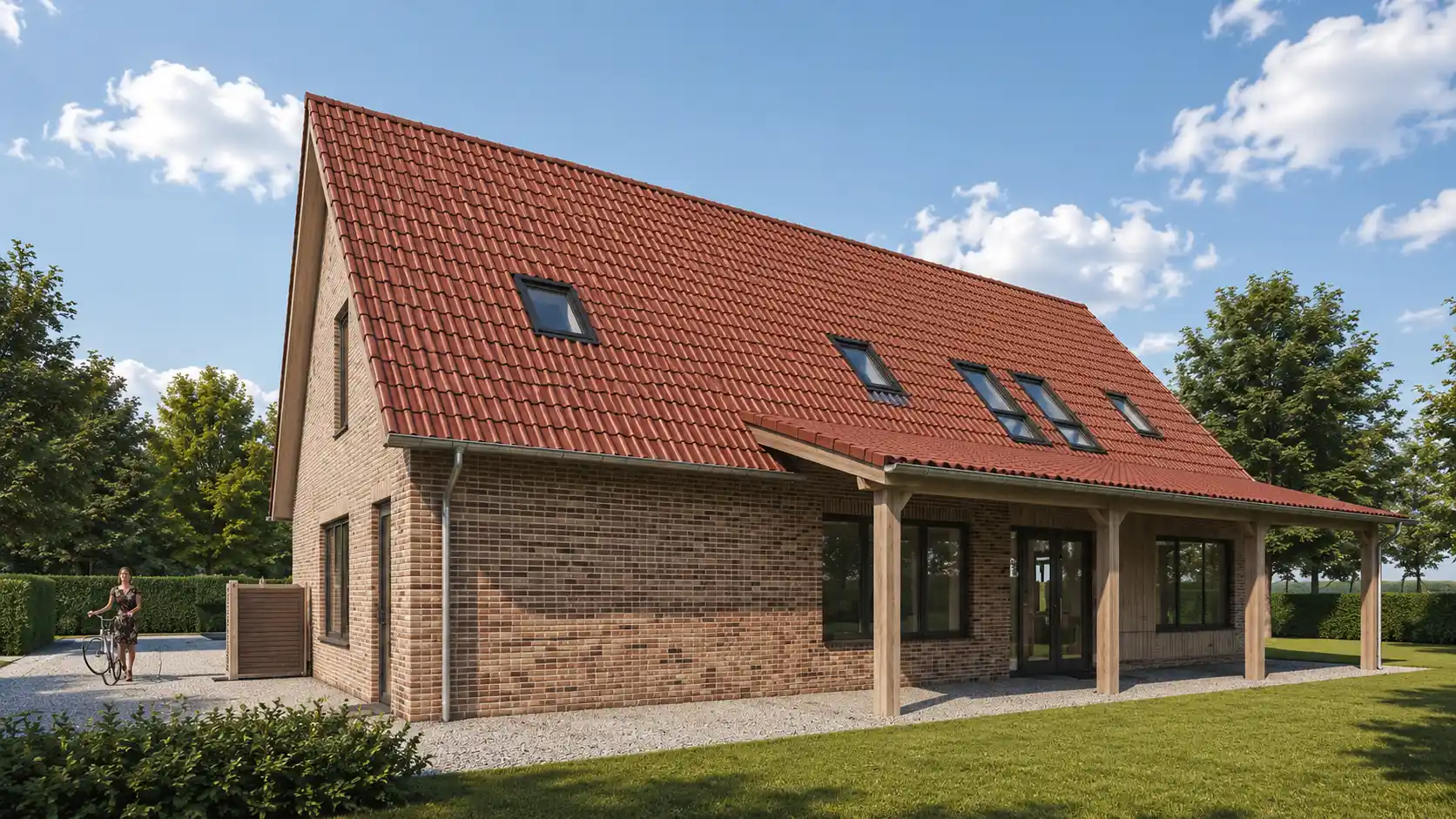 Render achterkant vrijstaande woning met houten risaliet