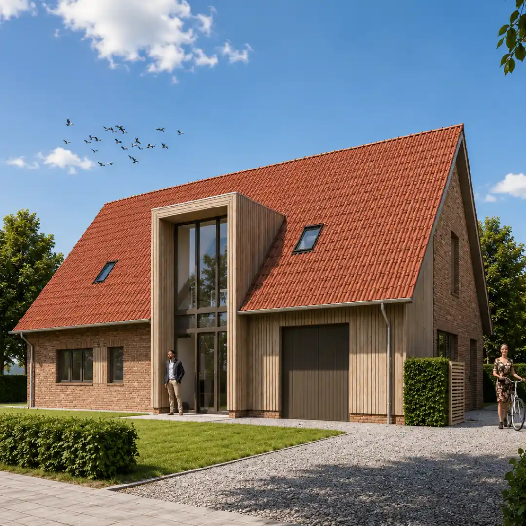 Render vrijstaande woning met houten risaliet