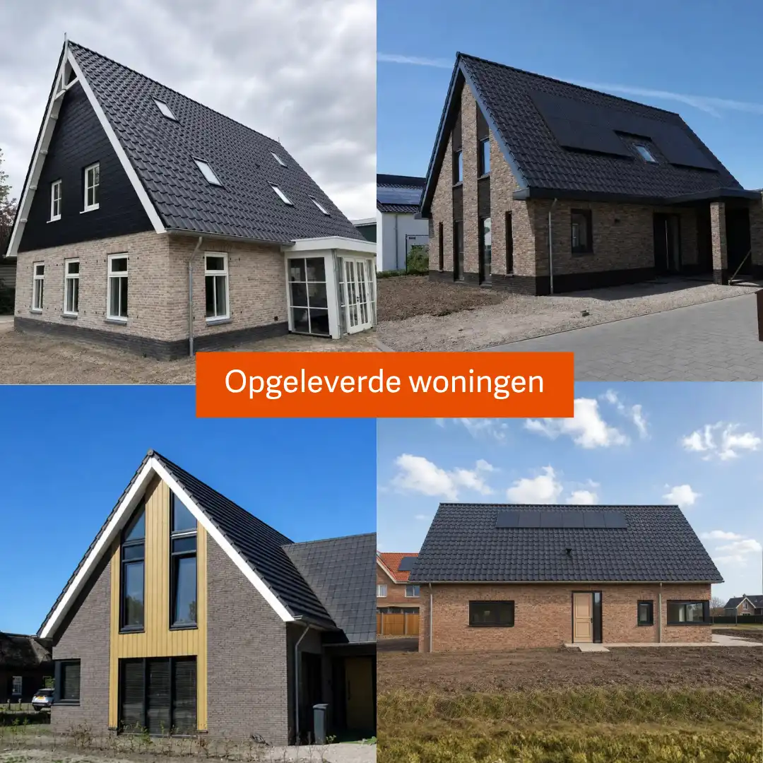 COllage van vier opgeleverde vrijstaande woningen