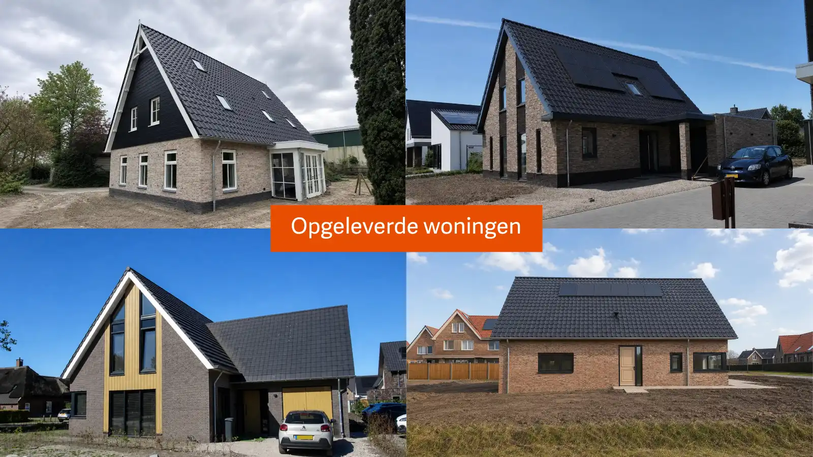 Collage van vier opgeleverde vrijstaande woningen
