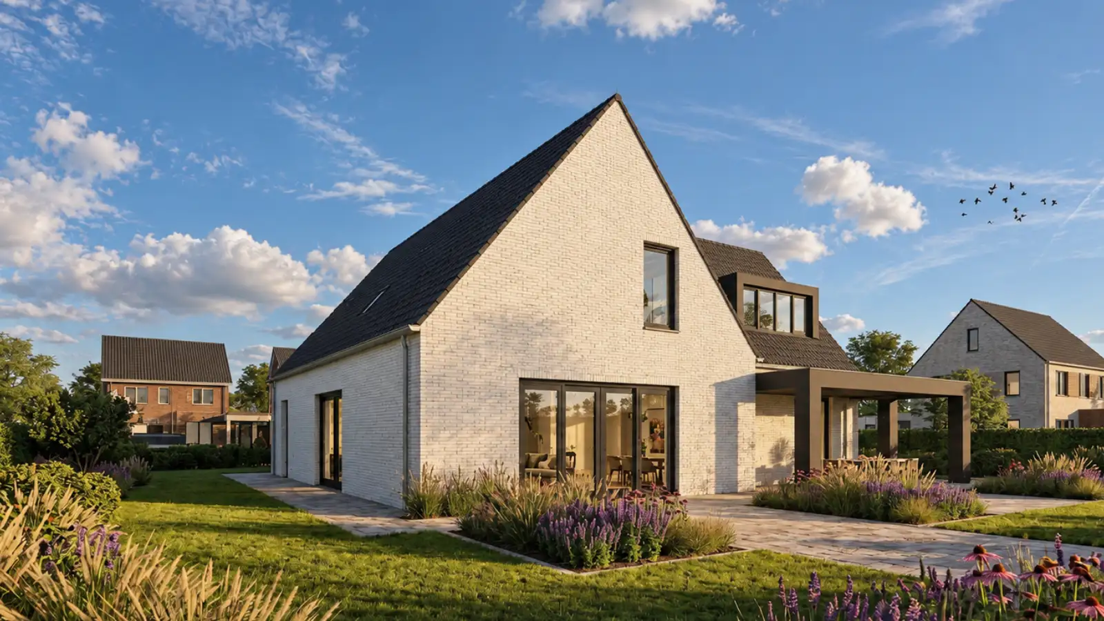 Render achterzijde vrijstaande woning met overkapping