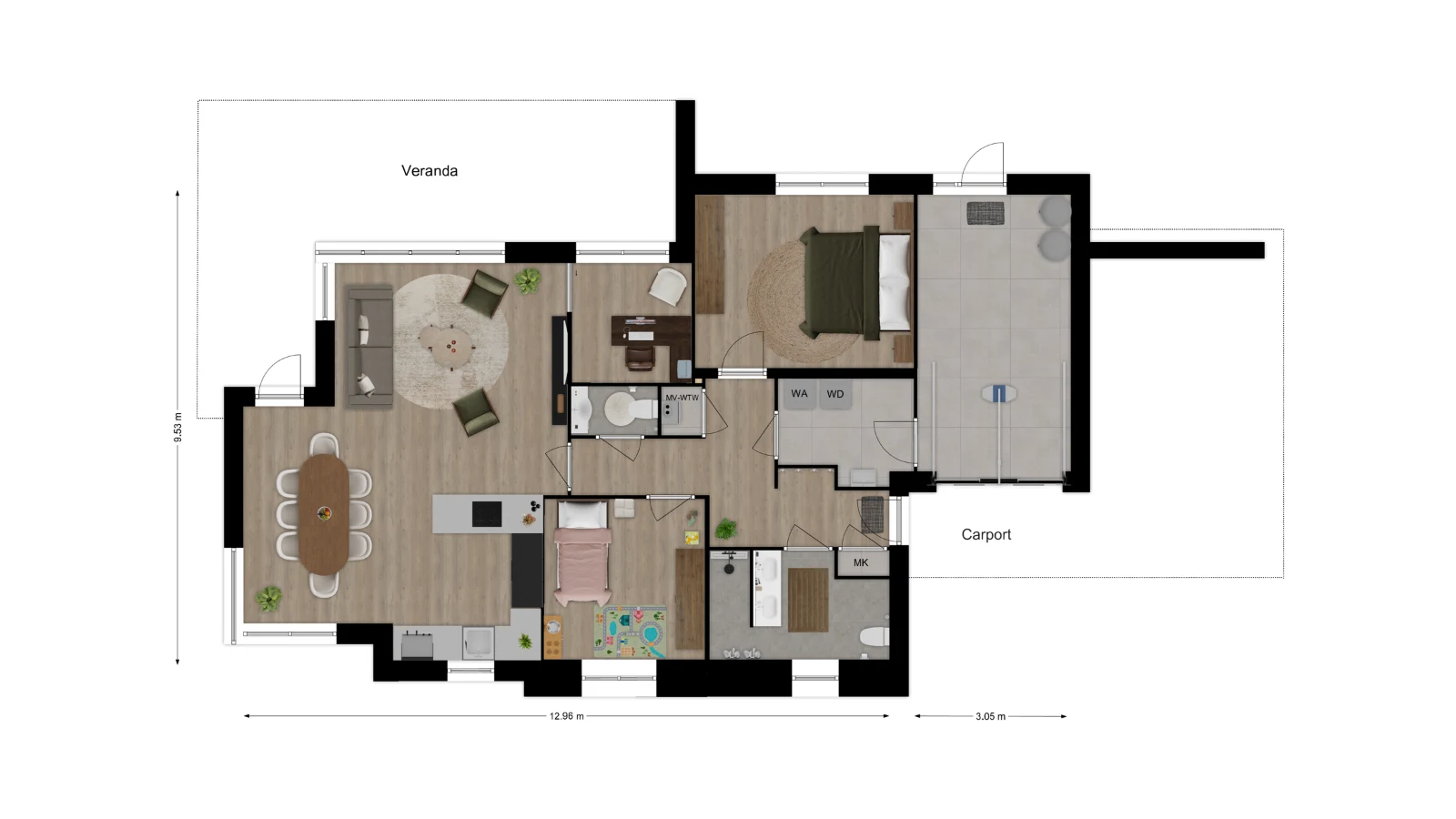 Plattegrond vrijstaande bungalow