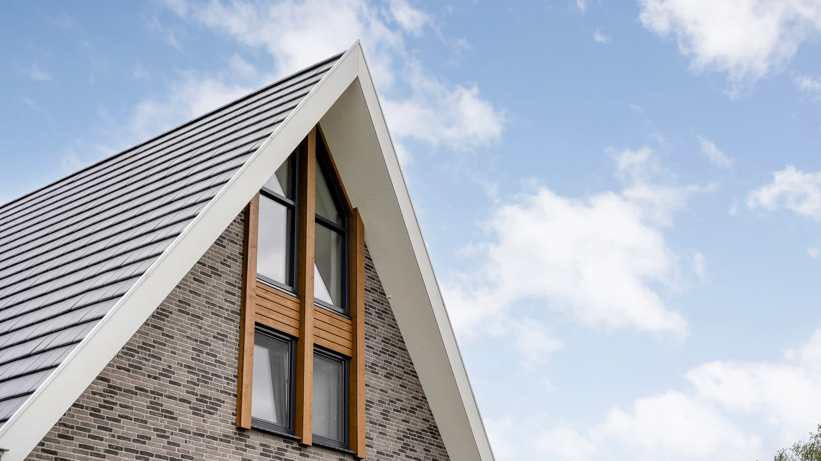Puntgevel met overstek en houten gevelbekleding