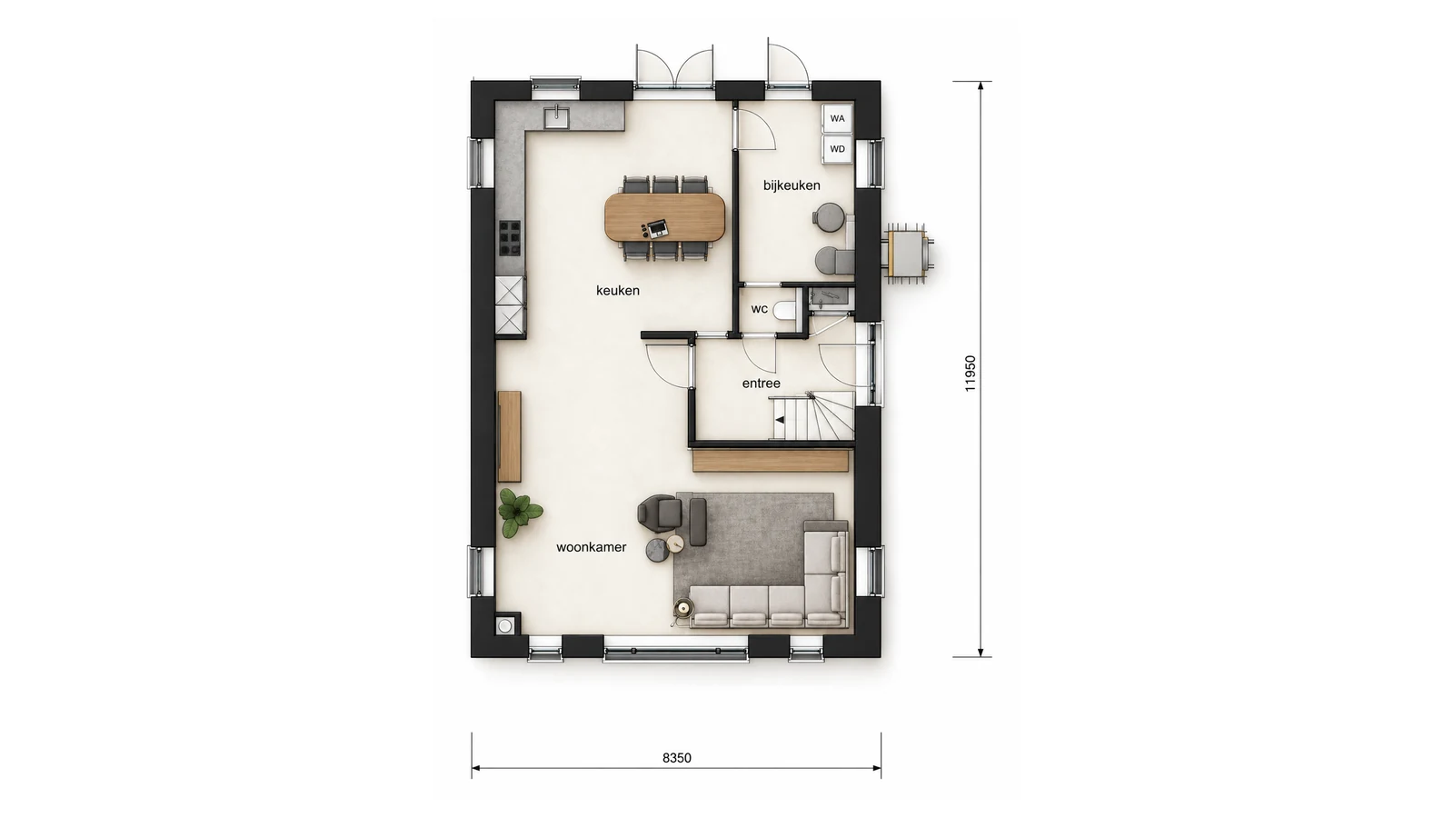 Plattegrond begane grond vrijstaande woningen
