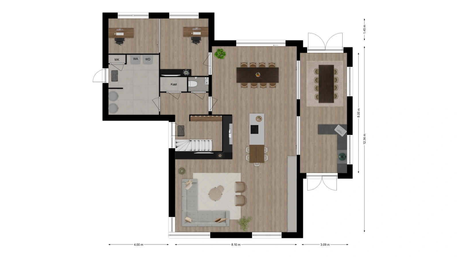 Plattegrond begane grond vrijstaande woning