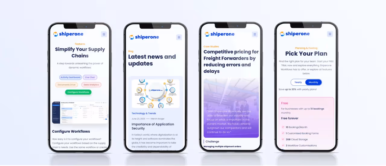 Shiperone website overview on mobile version