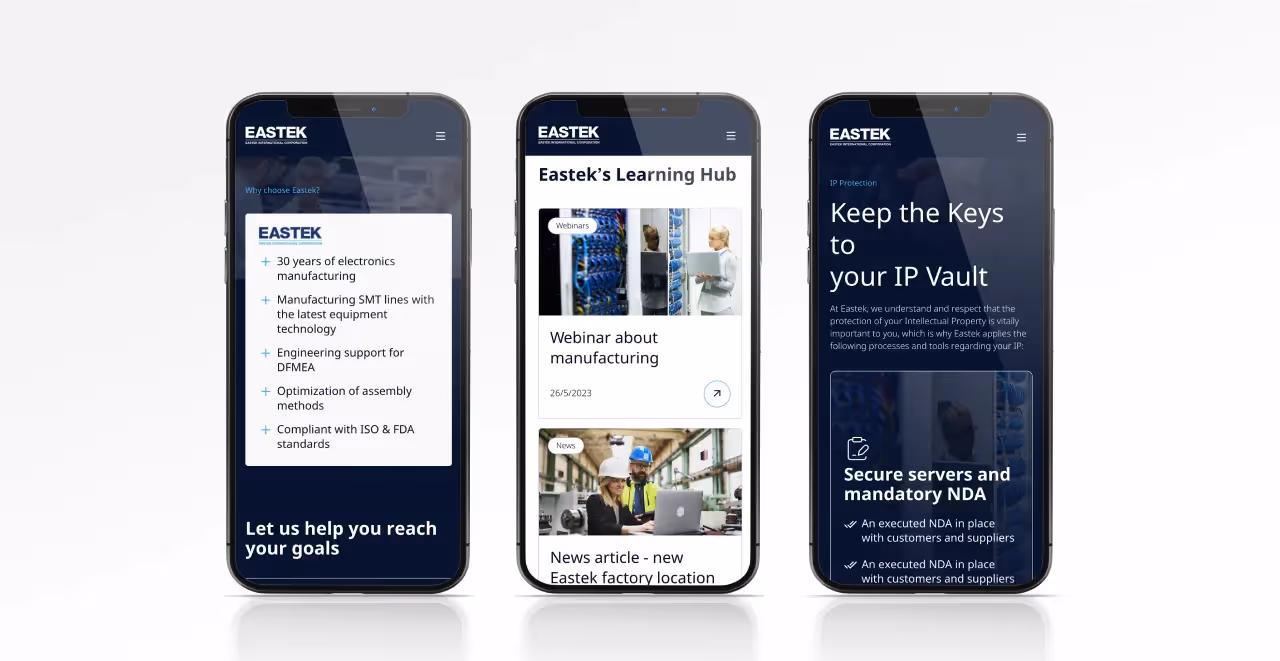 Eastek website on a mobile version