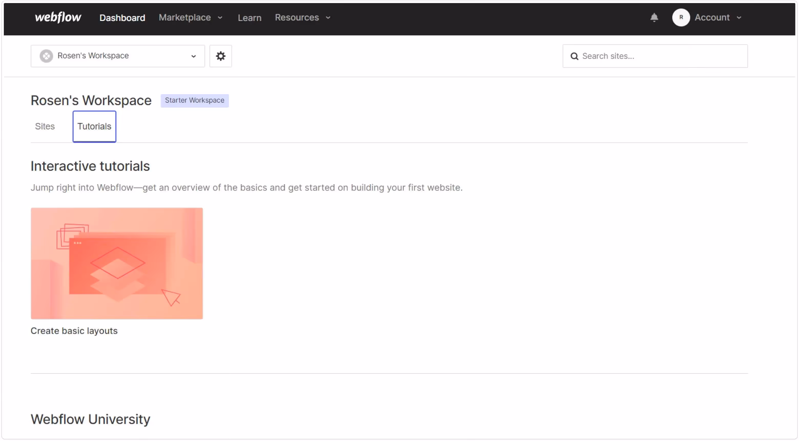 Screenshot of Webflow's dashboard