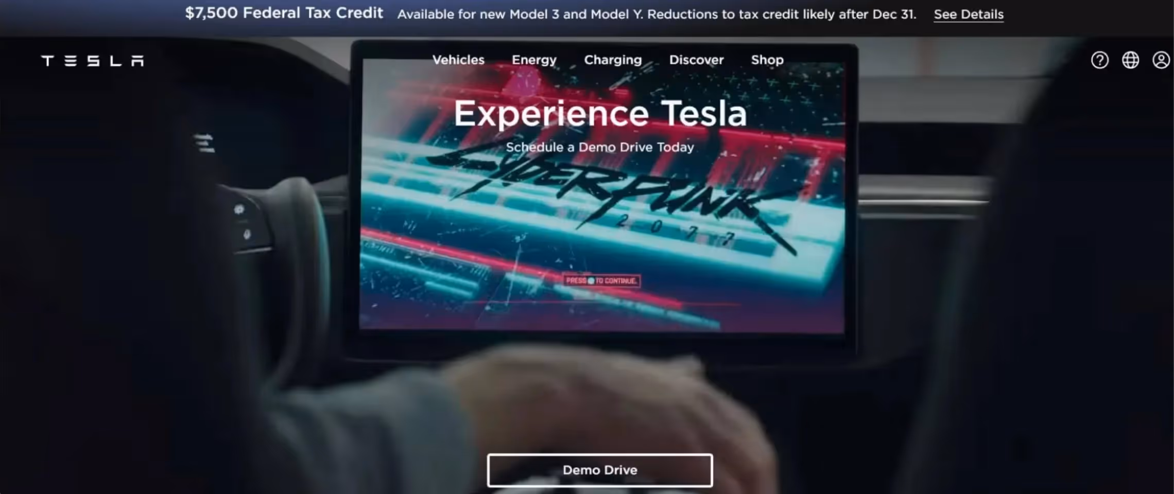 Screenshot of Tesla's Website header