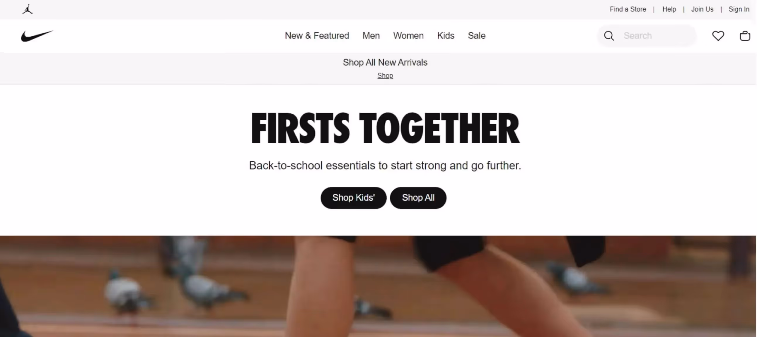 Screenshot of Nike's Website Header