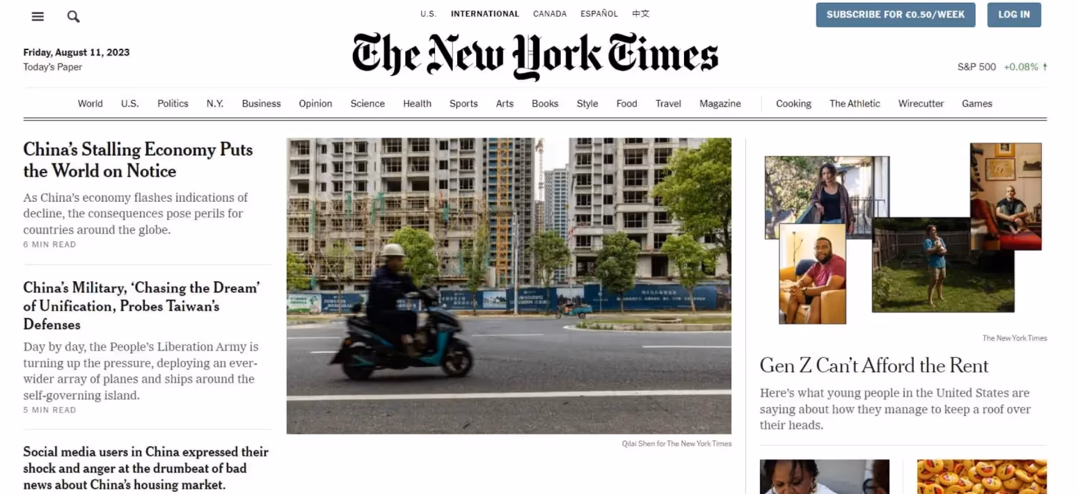 Screenshot of "The New York Times" Website header 