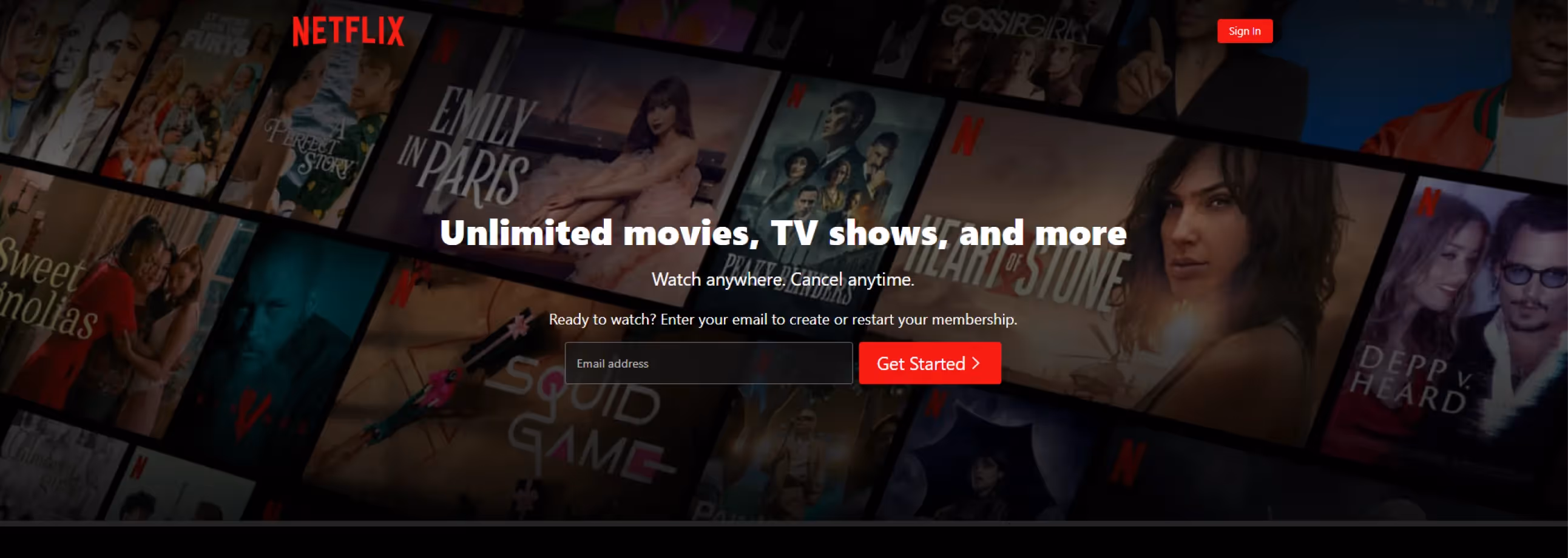 Screenshot of Netflix website header