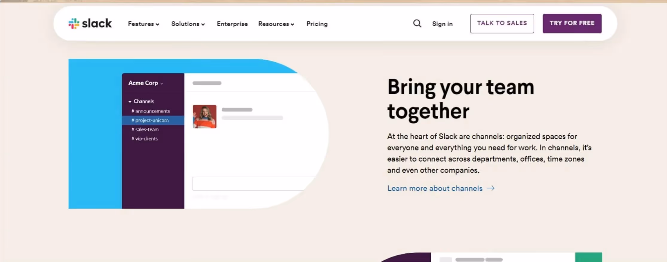 Screenshot of Slack's Website Header
