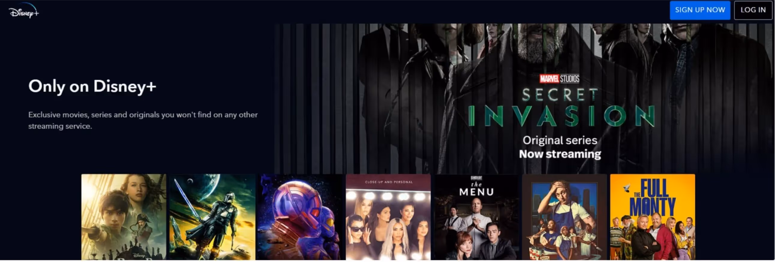 Screenshot of Disney+ Website Header