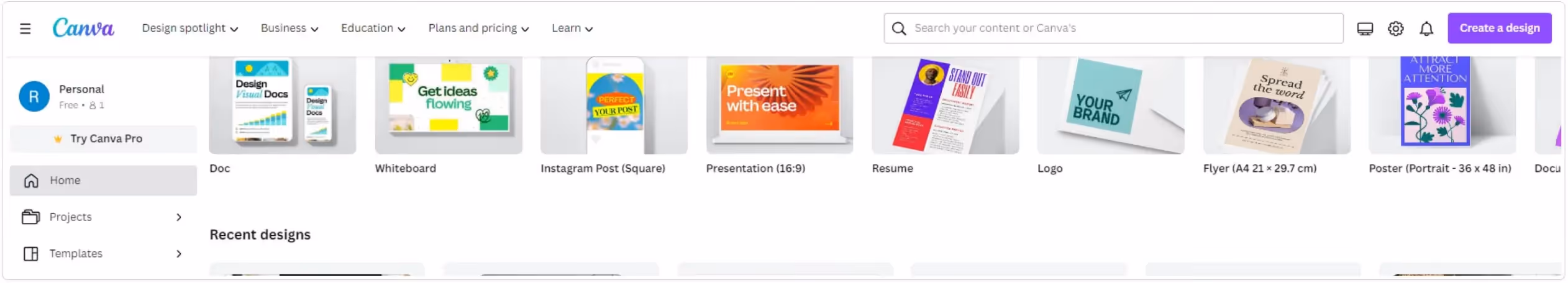 Screenshot of Canva's Website Header