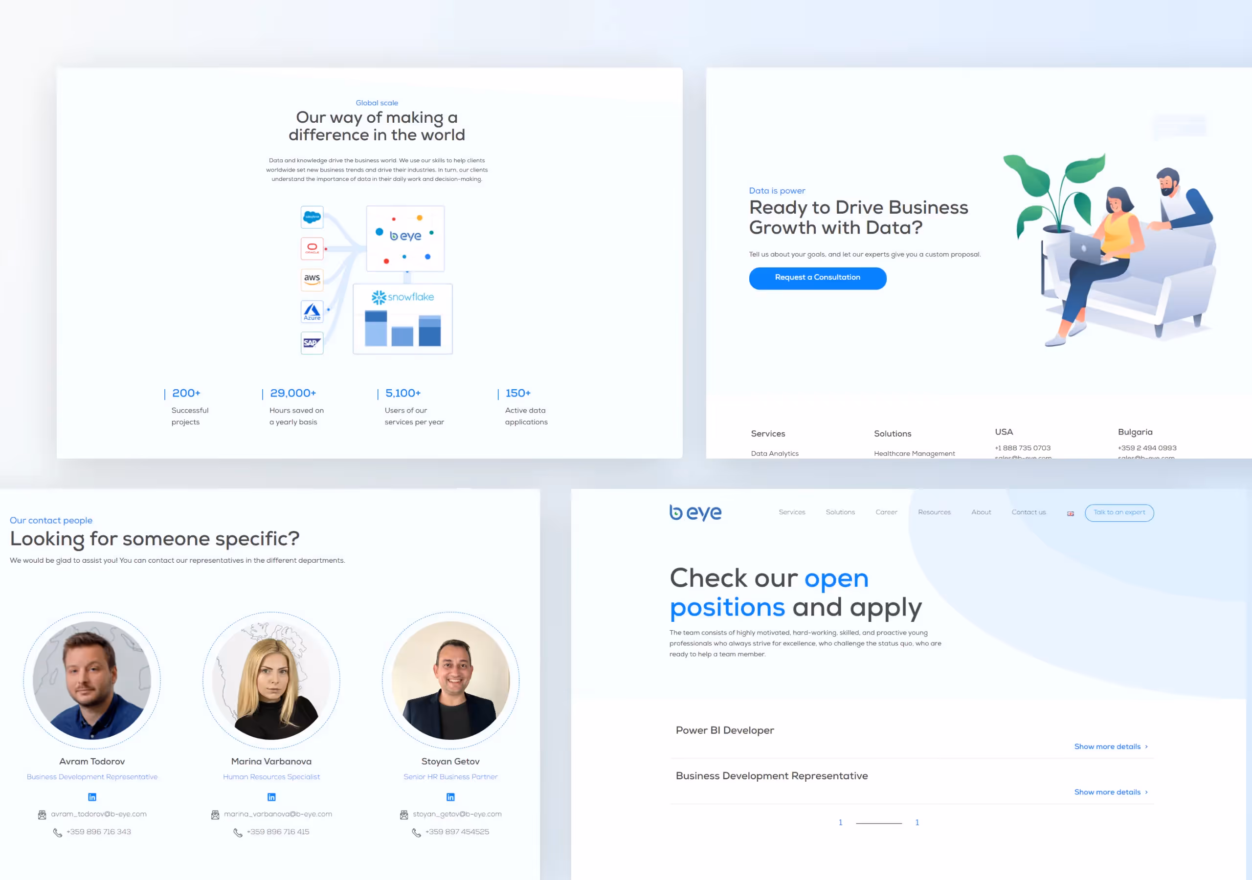 B-eye's website landing pages