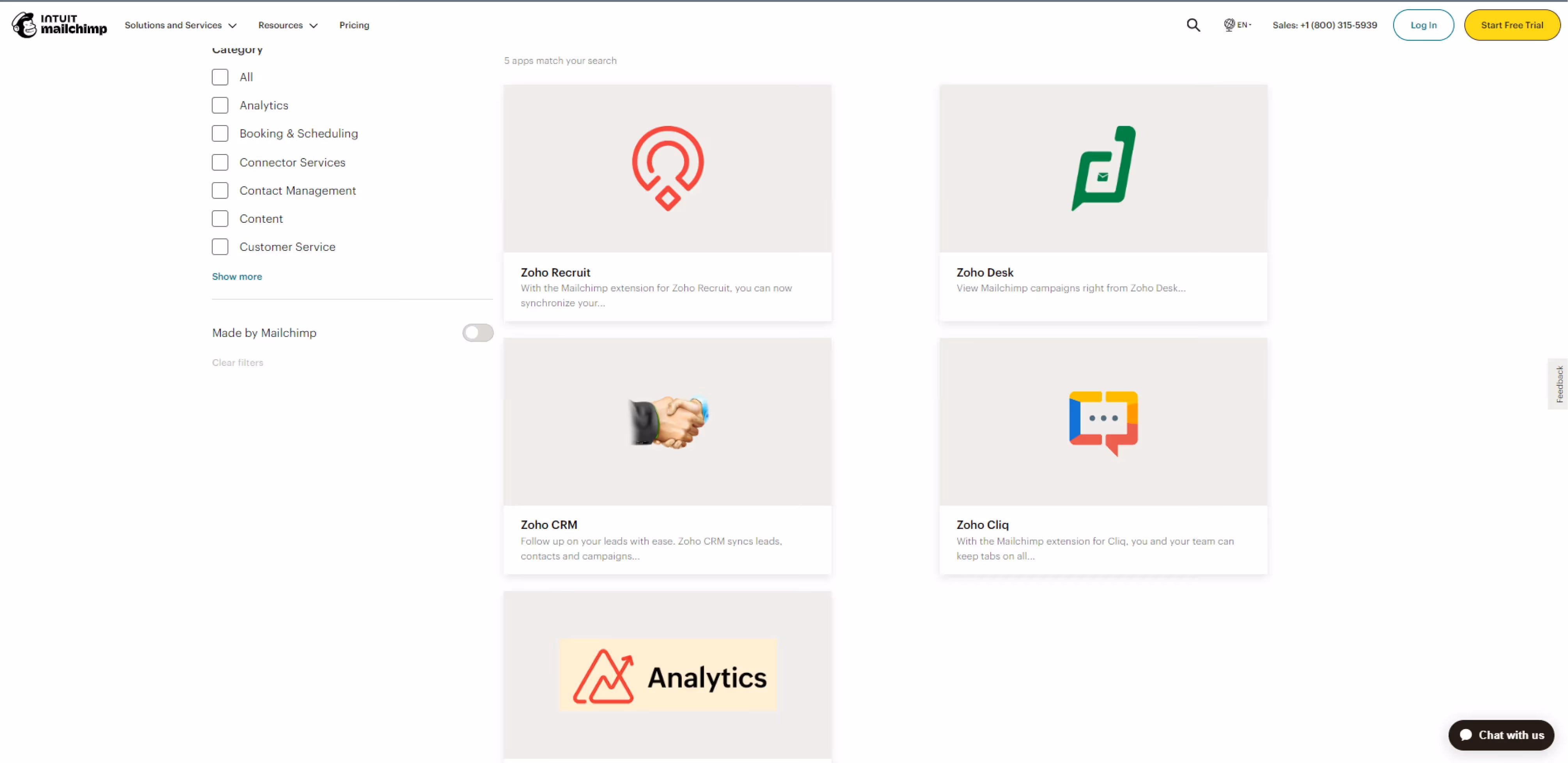 screenshot of mailchimp's zoho integration