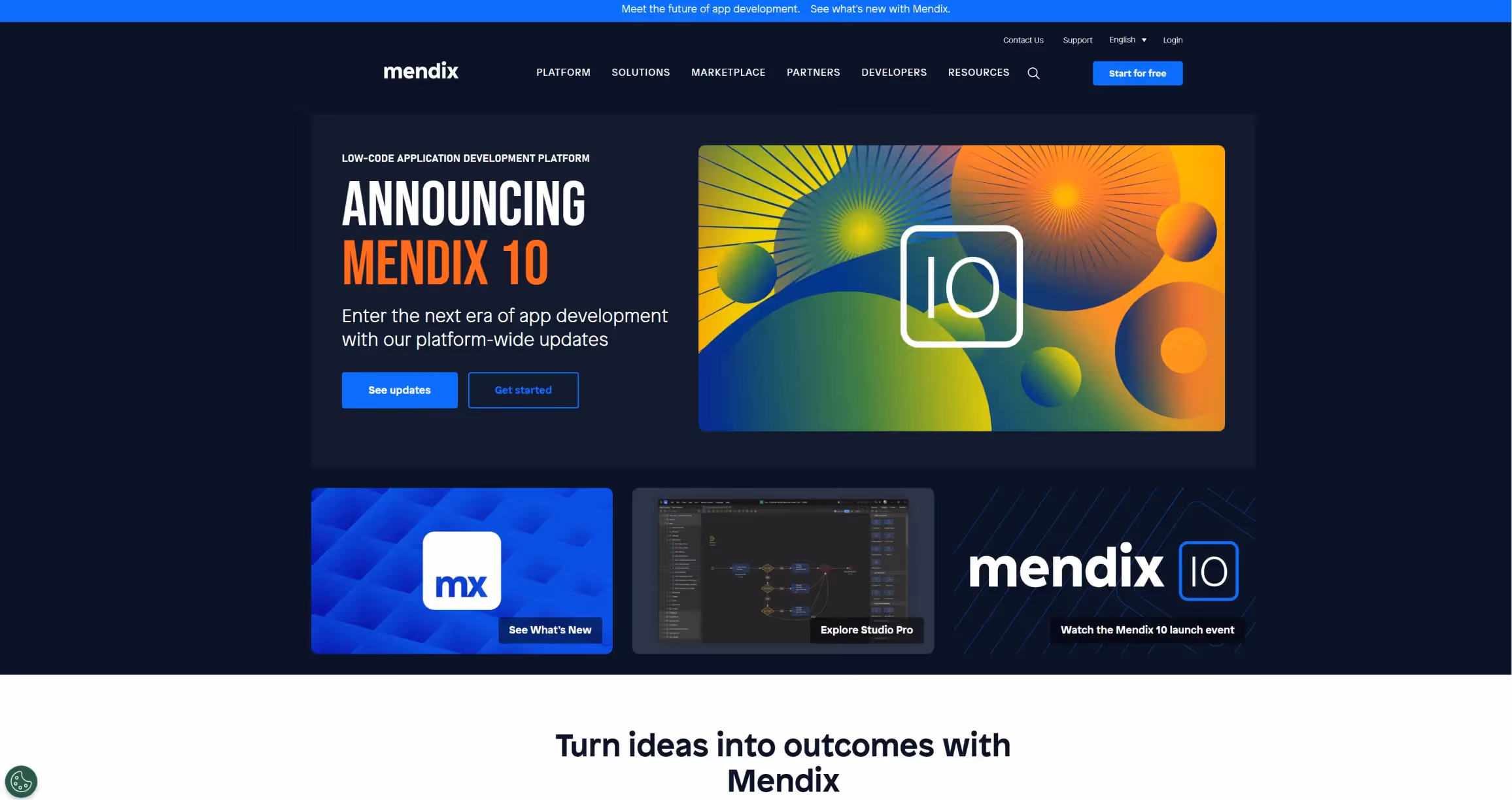 screenshot of mendix website home page