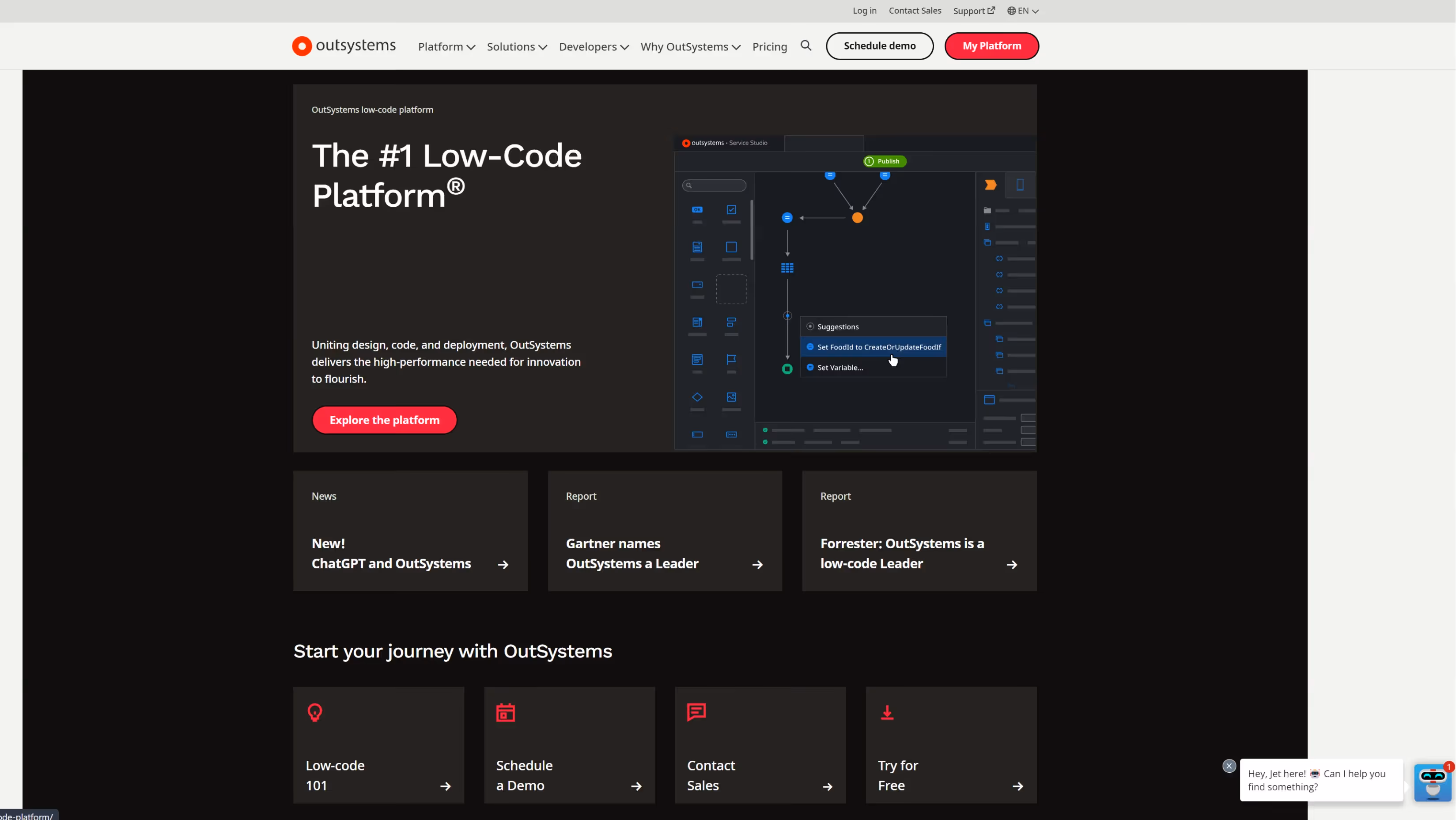 screenshot of outsystems website homepage