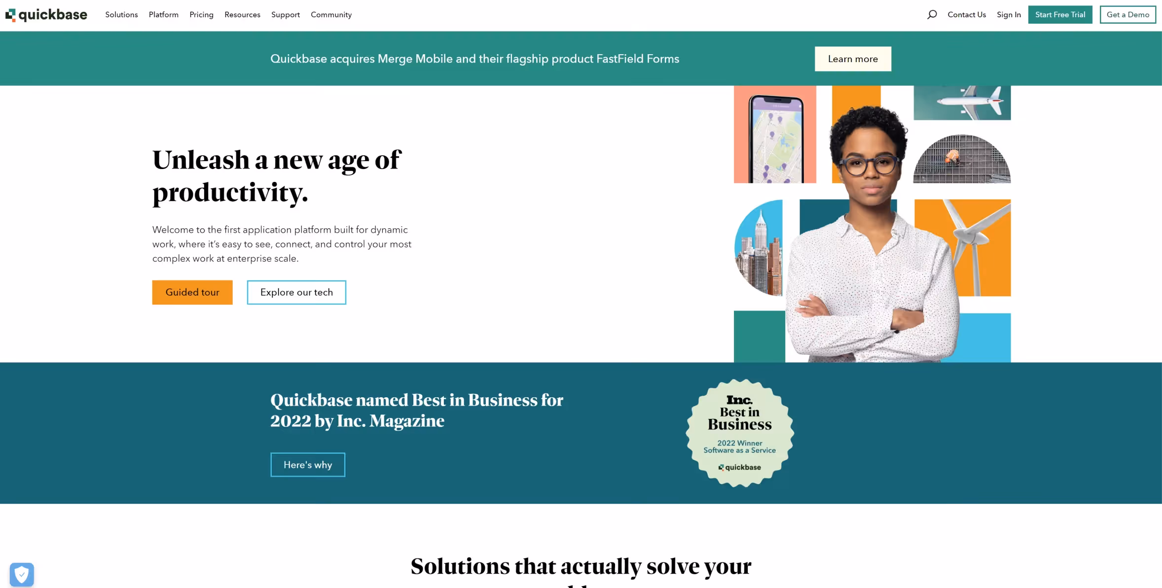 screenshot of quickbase website-homepage